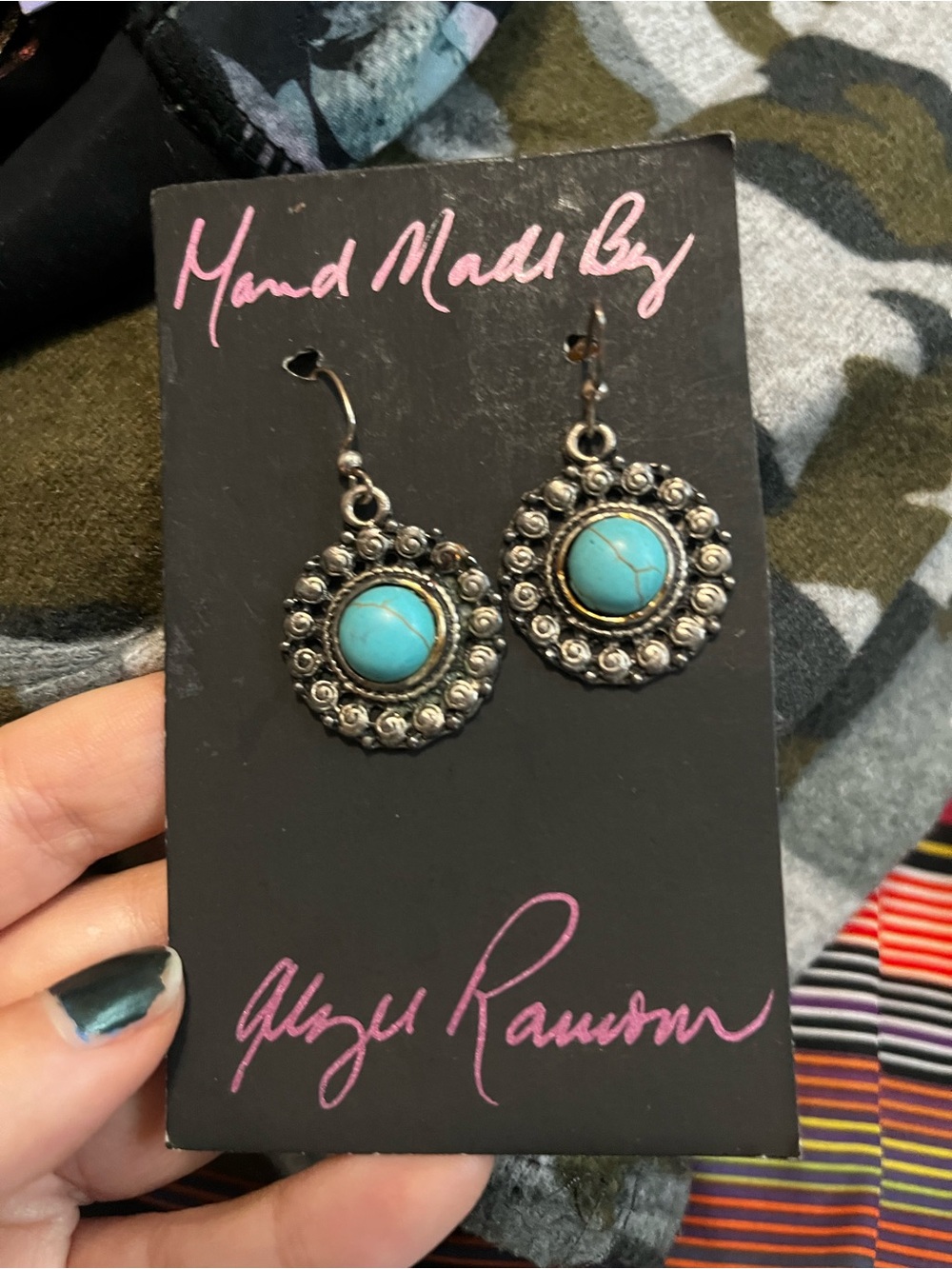 Handmade! Turquoise Silver Floral Drop Earrings